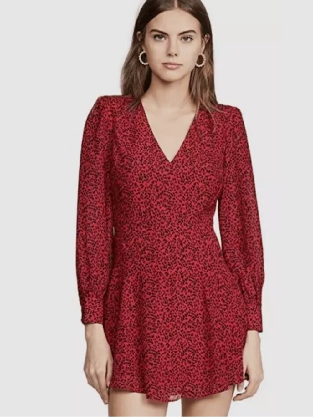 Alice + Olivia Polly Leopard Print Long Sleeve Mini Dress in Red Sz 2 - Picture 1 of 9